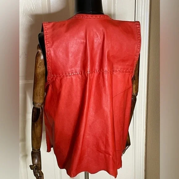 Handmade Leather(Cow hide) Leather Vest Leather Tie Straps 2XL​​​​​​​​​​​ - Picture 2 of 8